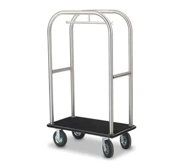Forbes Industries 2512-SS Contemporary Luggage Cart w/ (2) Push Bars and Carpeted Deck