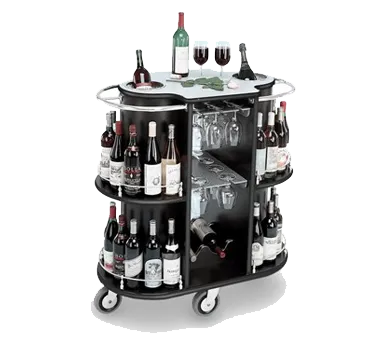 Forbes Industries 4832 Wine Cart w/ High Pressure Laminate Oval Cabinet, (2) Avonite Glass Racks