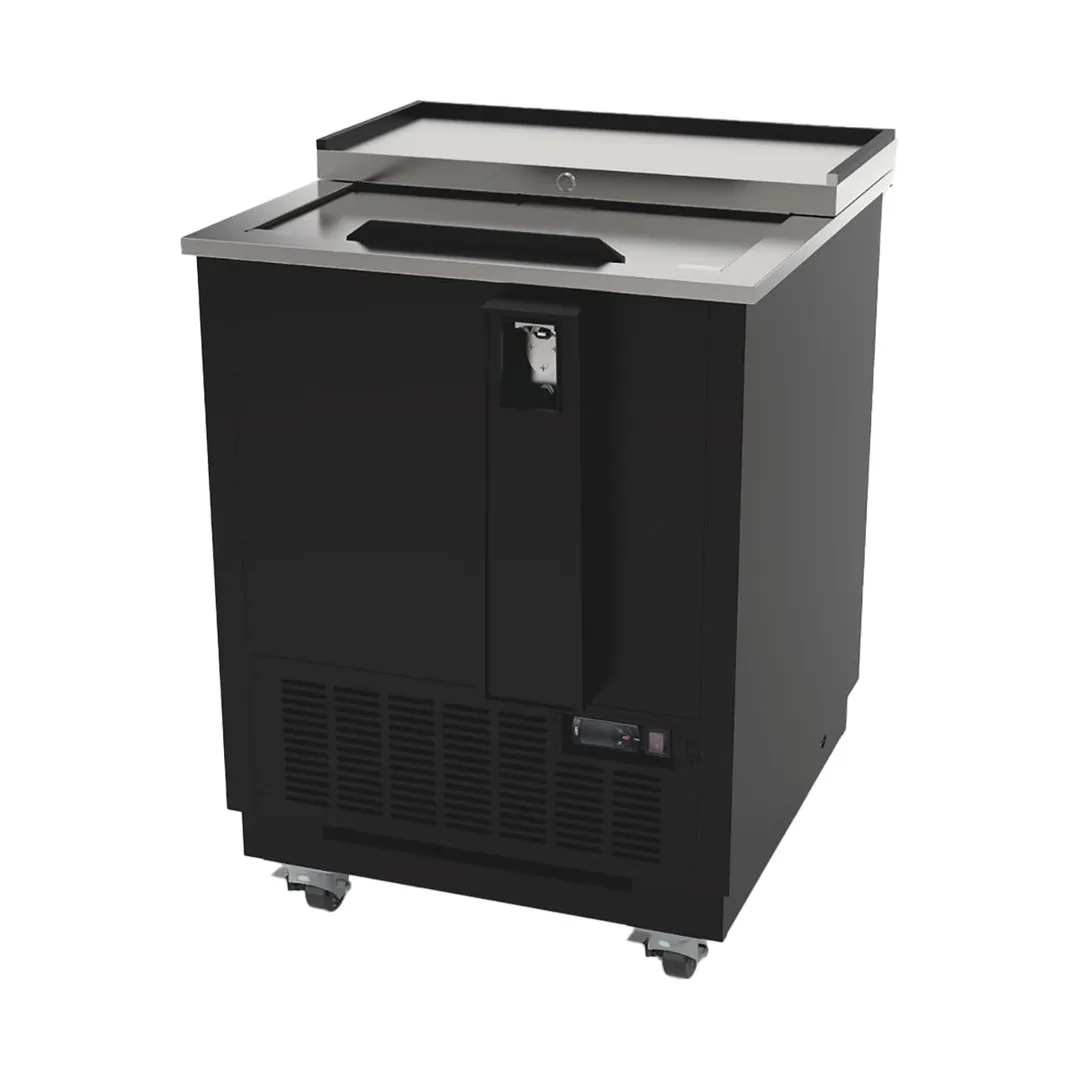 Hubert 164956 Kratos 67K-150 Bottle Cooler 26.43" W 4.1 cu ft Black Opener33‑40°F R290a 240 W Casters