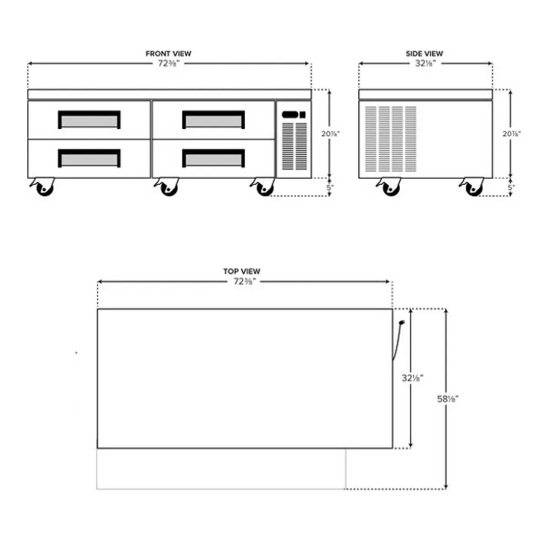 Hurakan HKN-CB72R2 72" Chef Base Refrigerator w/ 4 Darwer, 13.6 cu. ft.