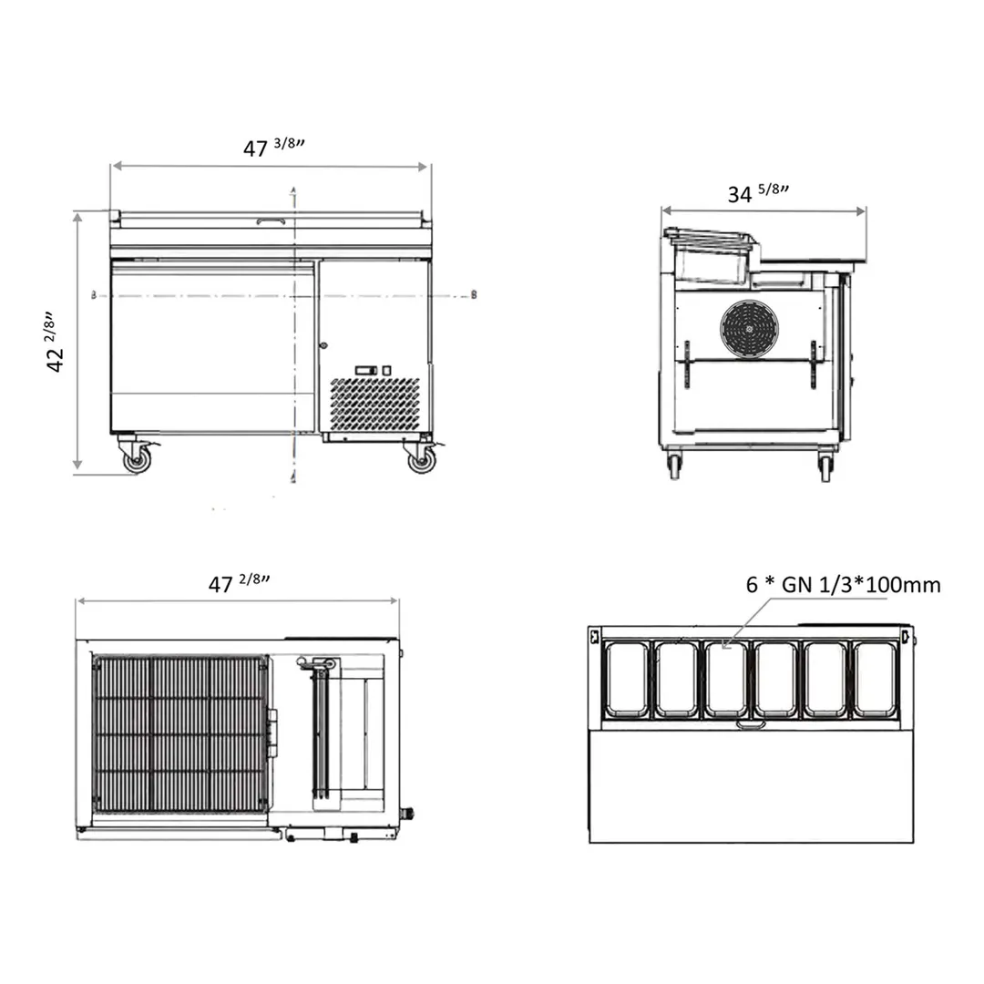 Hurakan HKN-PZ94R3  D/S 47" Refrigerated Pizza Prep Table, 2 Door, 6 X 1/3 Pans Capacity