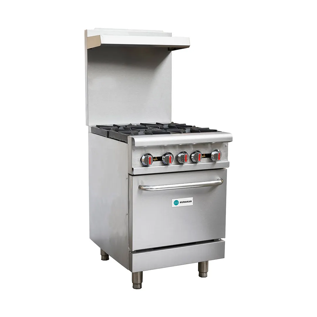 Hurakan HKN-XRFG24O4  A/W 24" Floor Commercial Gas Range w/ 4 Open Burners, 1 Oven, 151.000 BTU