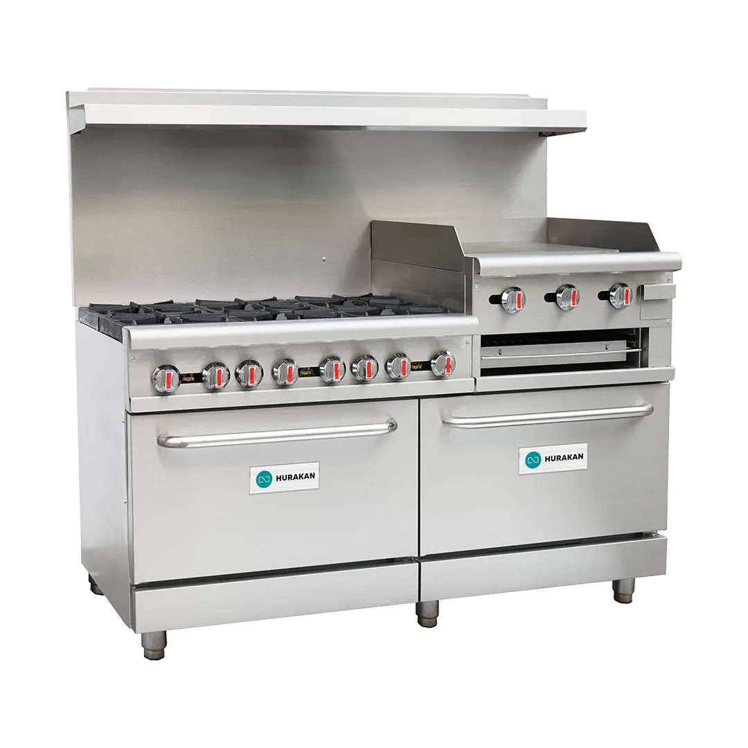 Hurakan HKN-XRFG60O6GB24 A/W 60" Commercial Gas Range w/ 6 Burners & 24" Griddle and Broiler