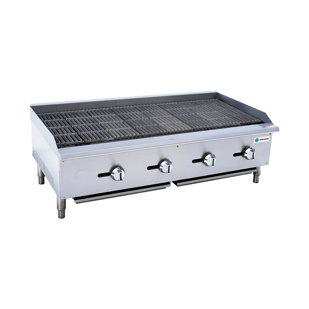 Hurakan HKN-CBG48 A/W 48" Countertop Gas Charbroiler, 4 Burners, Manual Controls, 120.000 BTU