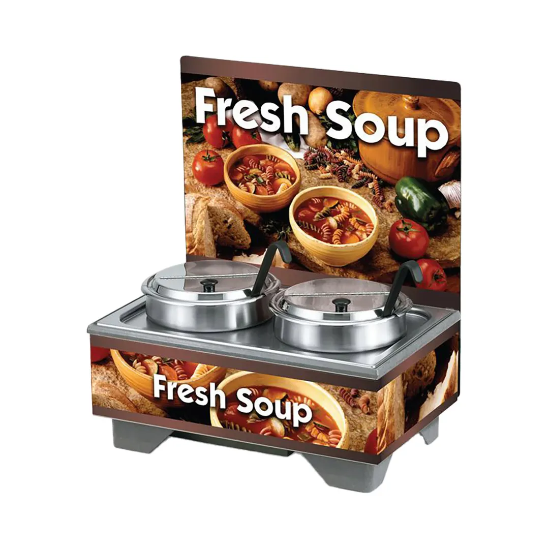 Vollrath 7203103 Cayenne® Twin Well Soup Merchandiser with Menu Board & Country Kitchen Graphics
