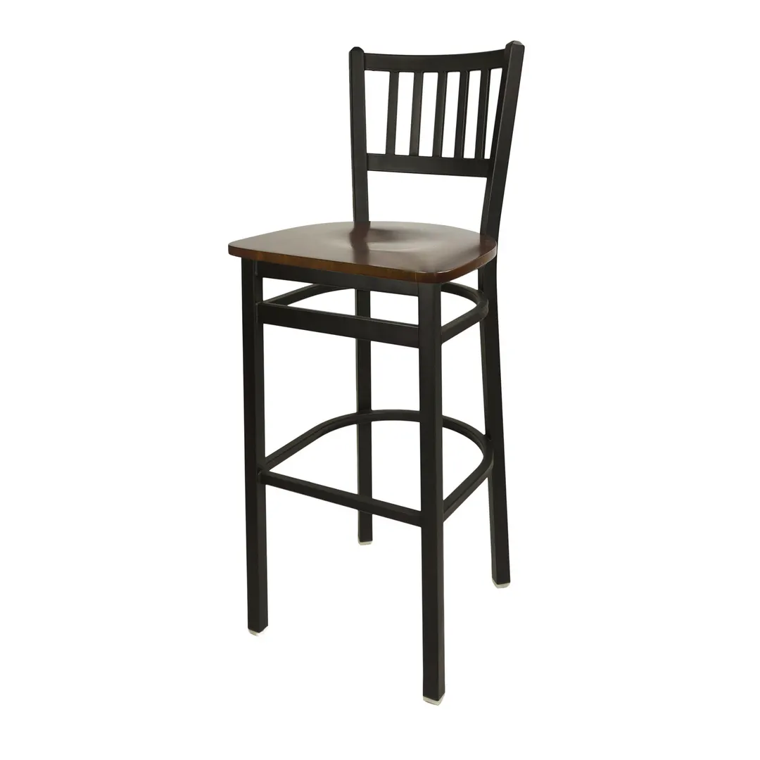 BFM Seating 2090B-SB ASH Troy Barstool, Slate Back, Autumn Ash Wood Seat, Sand Black Metal Frame