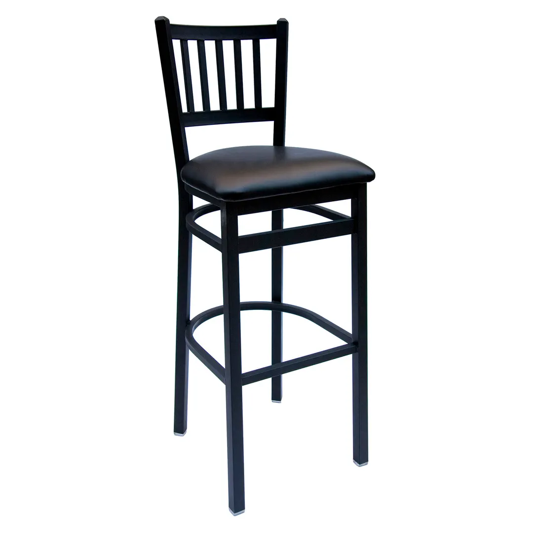 BFM Seating 2090B-SB GR3 Troy Barstool, Slat Back, Upholstered Seat, Sand Black Finish
