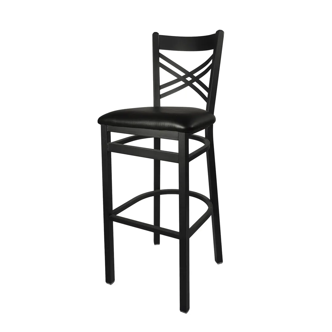 BFM Seating 2130B-SB GR4 Akrin Barstool, Cross Back, Upholstered Seat, Sand Black Finish