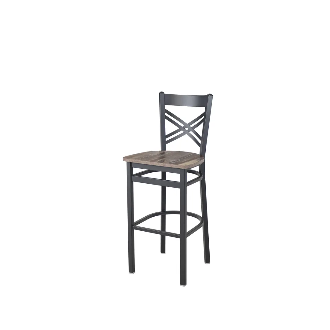 BFM Seating 2130BFHR-SB Akrin Criss Cross Back Barstool, Sand Black Finish, Steel Frame, Footrest