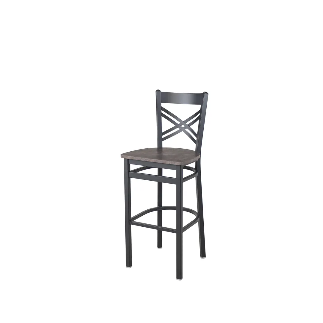 BFM Seating 2130BRCR-SB Akrin Back Barstool, Cross Back, Rustic Copper Relic Seat, Sand Black Steel Frame