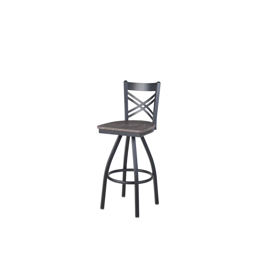 BFM Seating 2130SRCR-SB Akrin Swivel Barstool, Cross Back, Rustic Copper Relic Seat, Steel Frame, Sand Black Finish