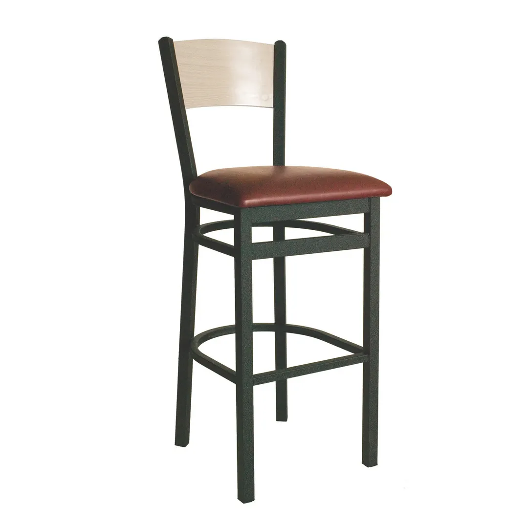 BFM Seating 2150B-SB GR3 Dale Barstool, Solid Wood Back, Upholstered Seat, Sand Black Metal Frame