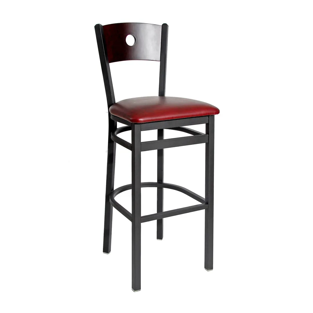 BFM Seating 2152B-SB GR4 Darby Barstool, Wood Back, Upholstered Seat, Sand Black Finish, Grade 4 Upholstery