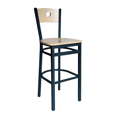 BFM Seating 2152B-SB W Darby Barstool with Wood Back and Seat, Sand Black Metal Frame, Footrest