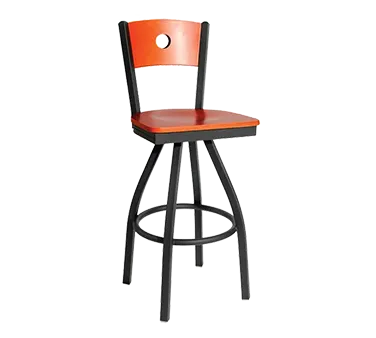 BFM Seating 2152S-SB W Darby Swivel Barstool, Wood Back, Wood Seat, Footrest, Sand Black Finish