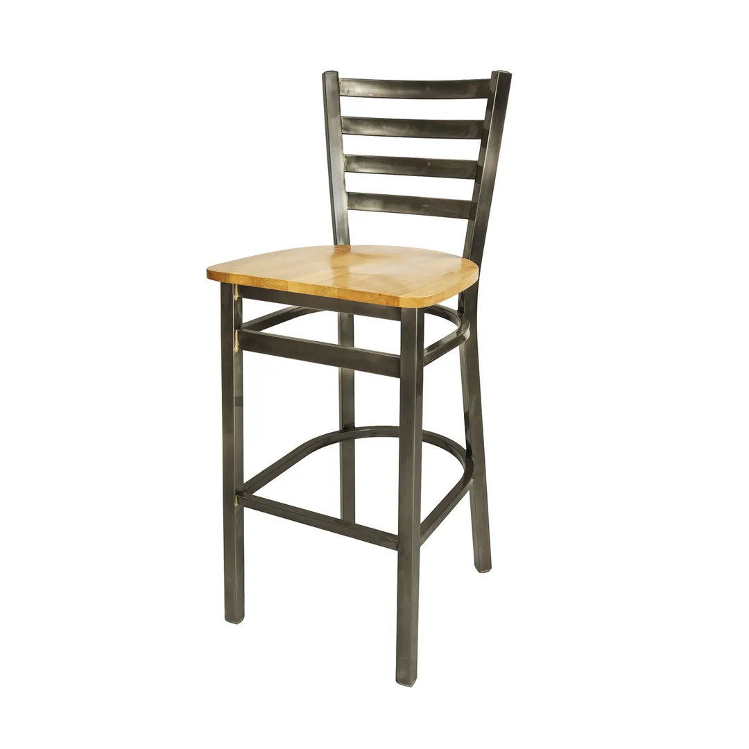 BFM Seating 2160B-CL W Lima Barstool, Ladder Back, Wood Seat, Metal Frame