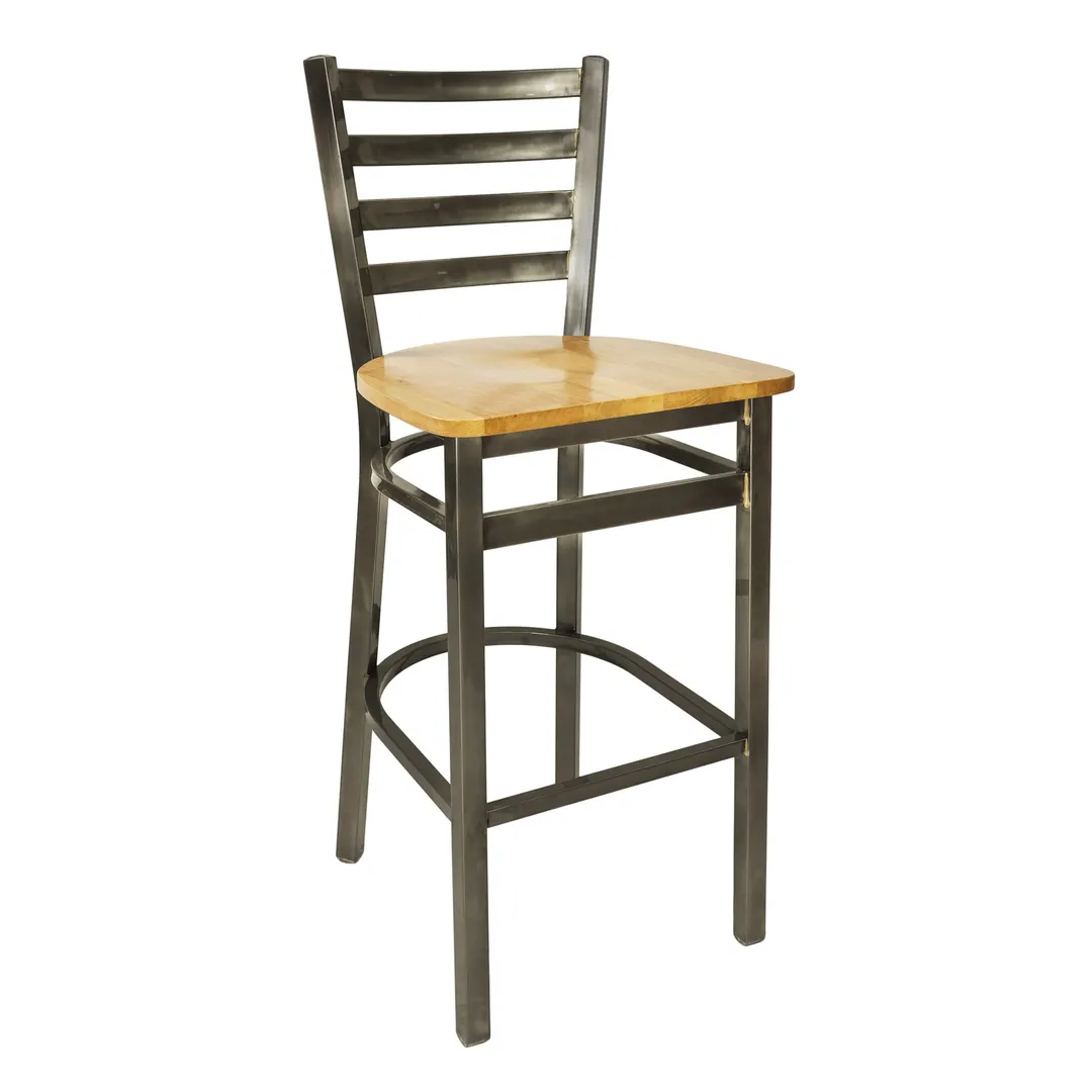 BFM Seating 2160B-CL W Lima Barstool, Ladder Back, Wood Seat, Metal Frame