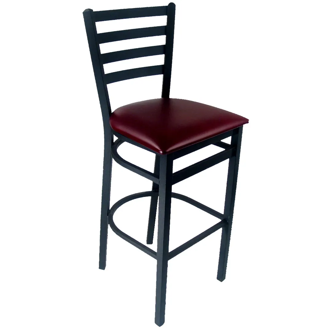 BFM Seating 2160B-SB GR3 Lima Barstool, Ladder Back, Upholstered Seat, Metal Frame, Sand Black Finish
