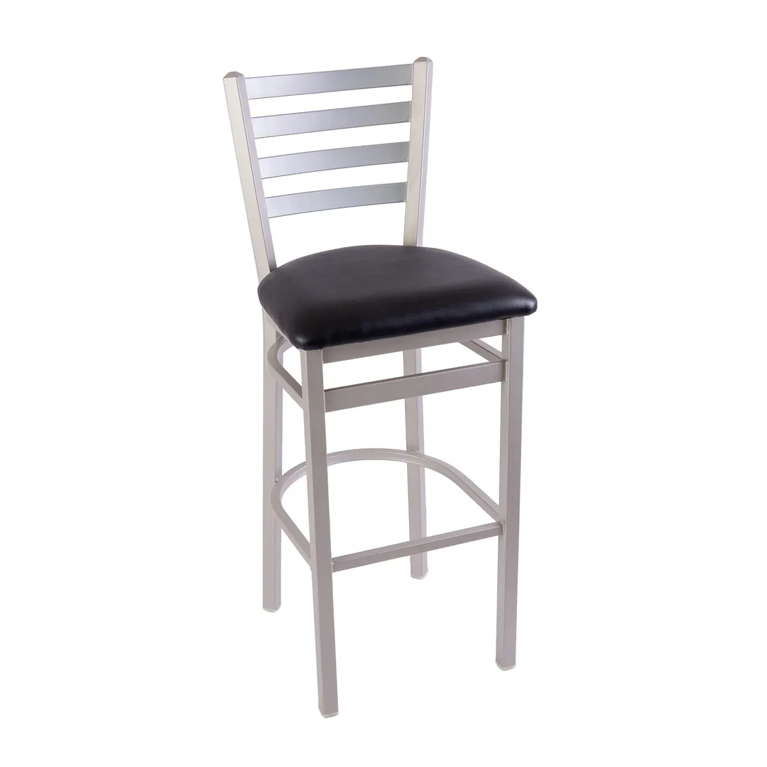 BFM Seating 2160B-SM GR3 Lima Barstool, Ladder Back, Upholstered Seat, Metal Frame, Silver Mist Finish