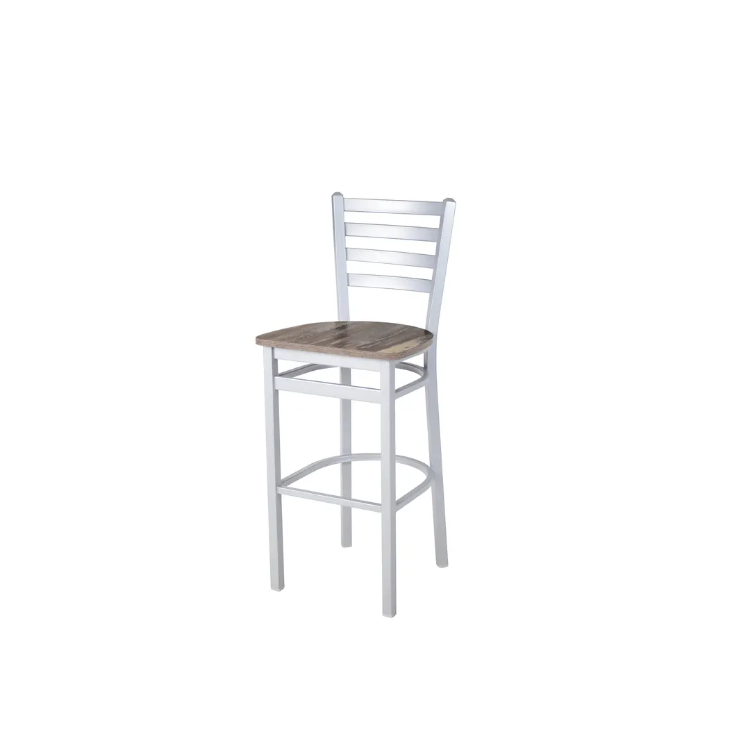 BFM Seating 2160BFHR-SM Lima Barstool, Ladder Back, Farm House Relic Seat, Footrest, Steel Frame, Silver Mist Finish