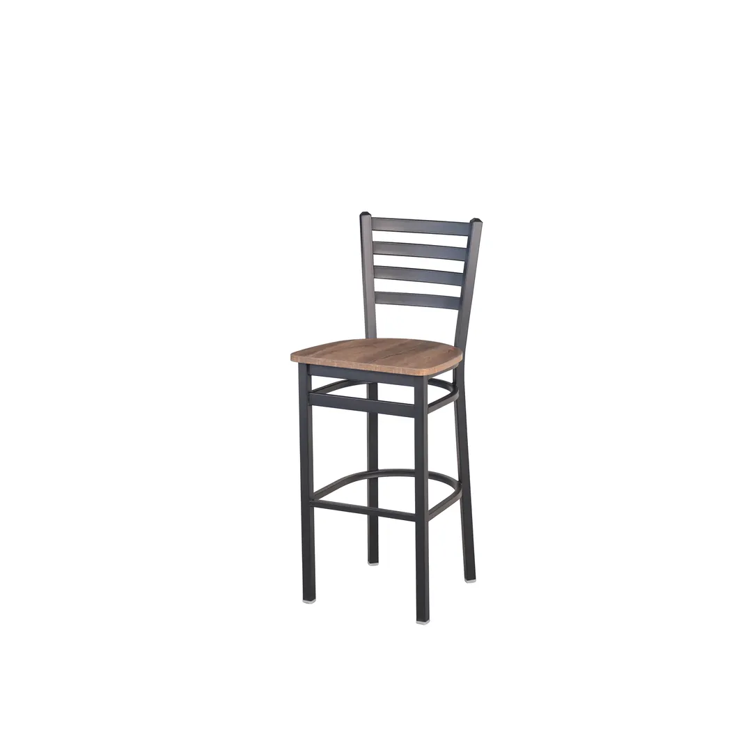BFM Seating 2160BKPR-SB Lima Barstool, Ladder Back, Knotty Pine Seat, Sand Black Steel Frame