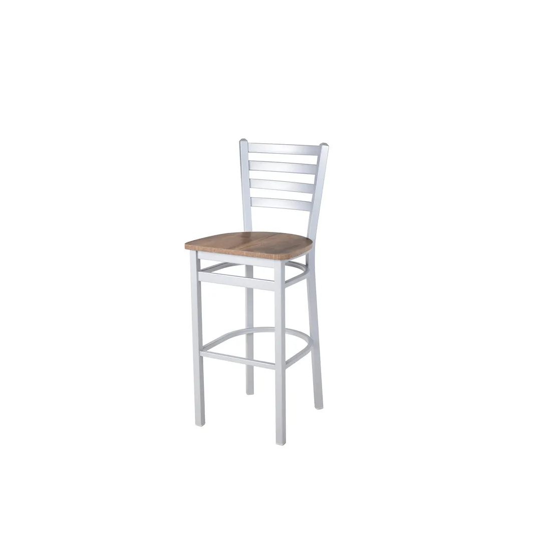 BFM Seating 2160BKPR-SM Lima Ladder Back Barstool, Knotty Pine Relic Seat, Silver Mist Steel Frame