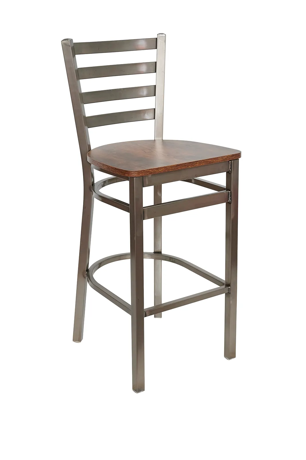 BFM Seating 2160BVWR-CL Lima Barstool, Ladder Back, Vintage Walnut Relic Seat, Footrest, Steel Frame