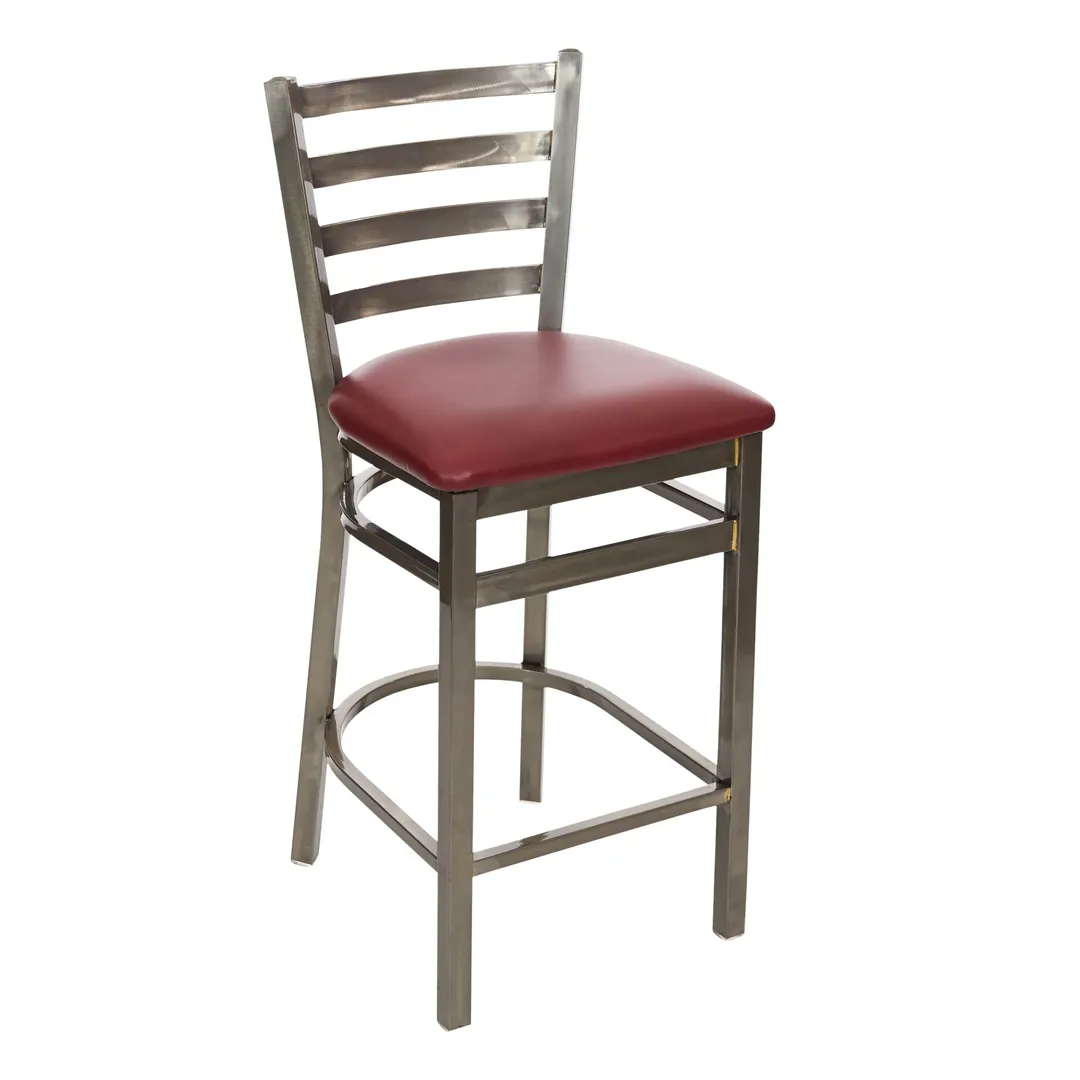 BFM Seating 2160H-CL GR4 Lima Counter Height Barstool, Ladder Back, Upholstered Seat, Metal Frame