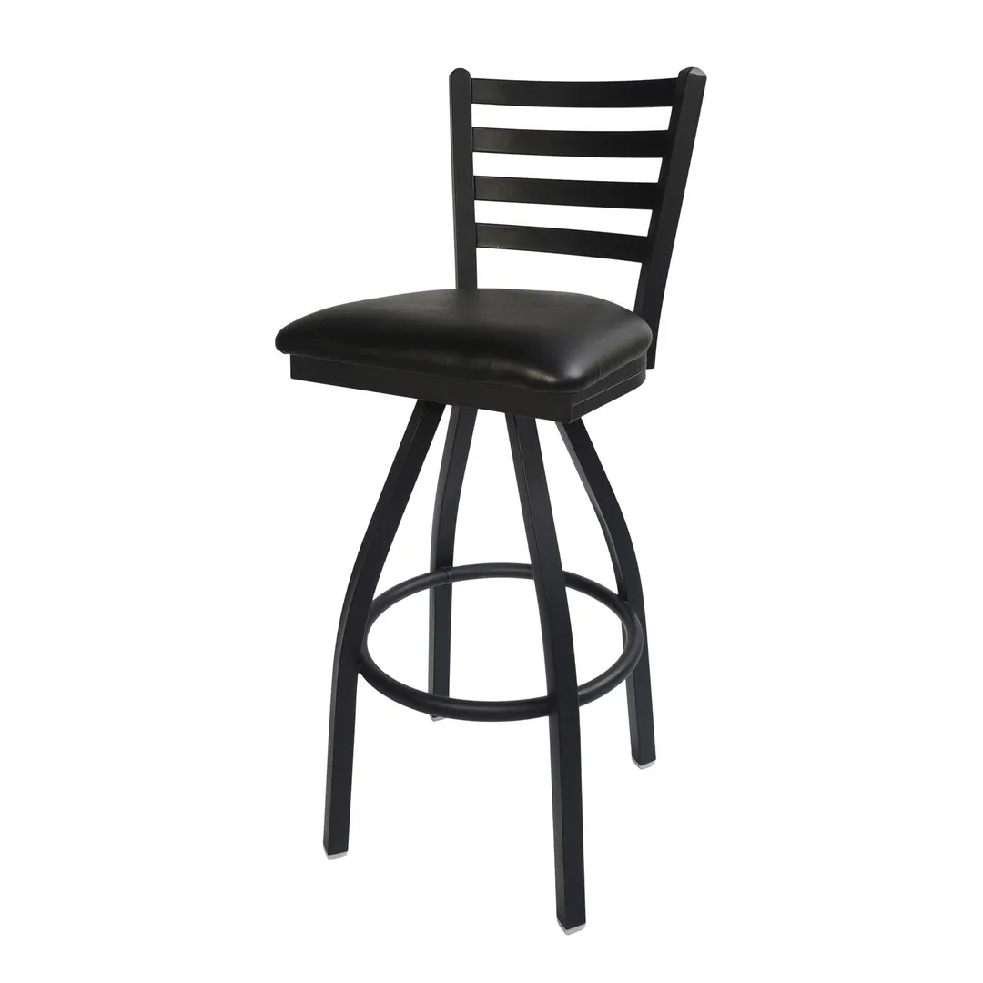 BFM Seating 2160S-SB GR4 Lima Swivel Barstool, Ladder Back, Upholstered Seat, Metal Frame, Sand Black Finish