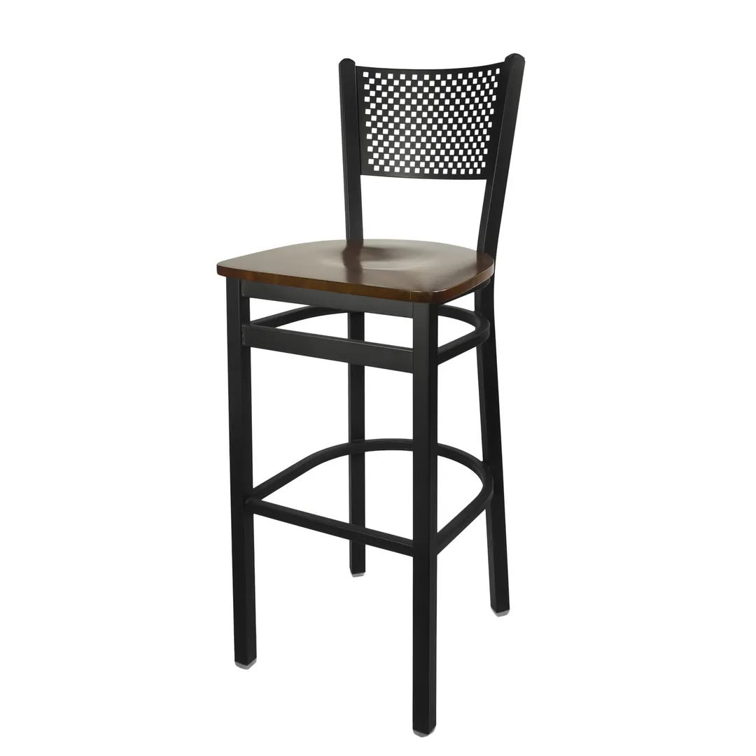 BFM Seating 2161B-SB ASH Polk Barstool, Metal Back, Autumn Ash Wood Seat, Sand Black Finish