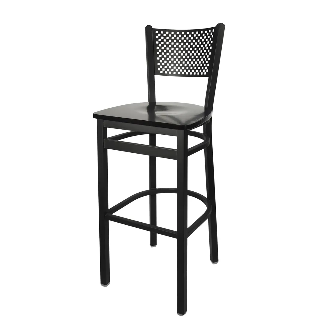 BFM Seating 2161B-SB W Polk Barstool, Metal Back, Wood Seat, Sand Black Finish, Footrest