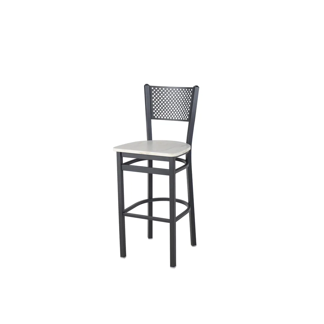BFM Seating 2161BAWR-SB Polk Barstool, Perforated Metal Back, Antique Wash Relic Seat, Sand Black Steel Frame