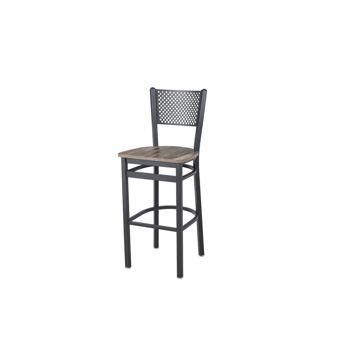BFM Seating 2161BFHR-SB Polk Barstool, Perforated Metal Back, Farmhouse Relic Seat, Sand Black Finish