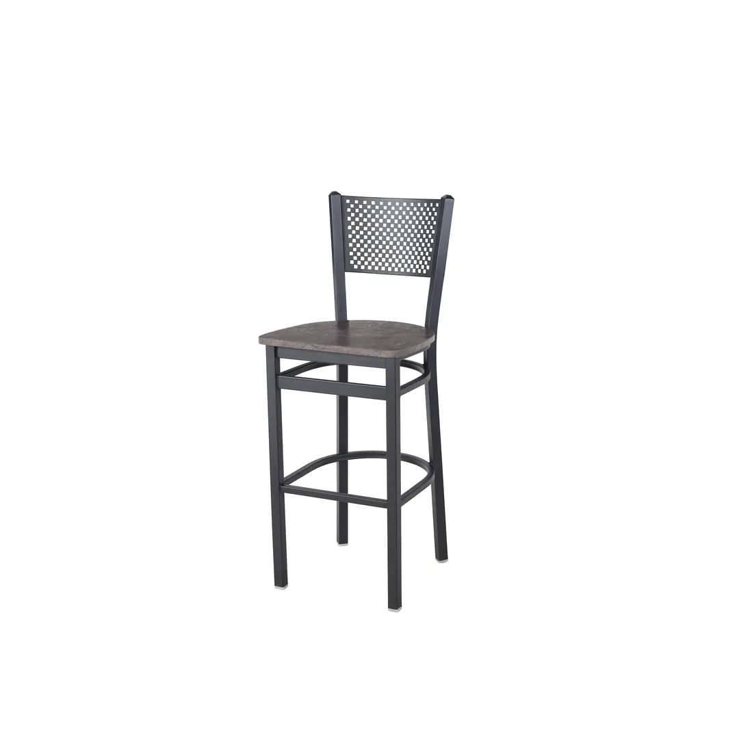 BFM Seating 2161BRCR-SB Polk Barstool, Perforated Back, Rustic Copper Relic Seat, Sand Black Steel Frame