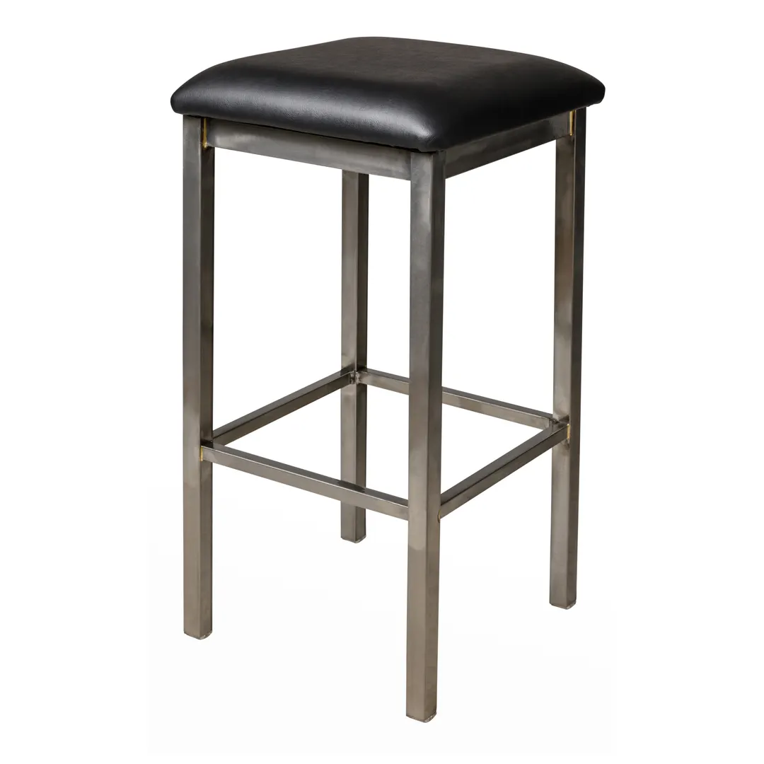 BFM Seating 2510B-CL GR2 Trent Bistro Backless Barstool, Upholstered Seat, Square Metal Frame, Clear Coat Finish