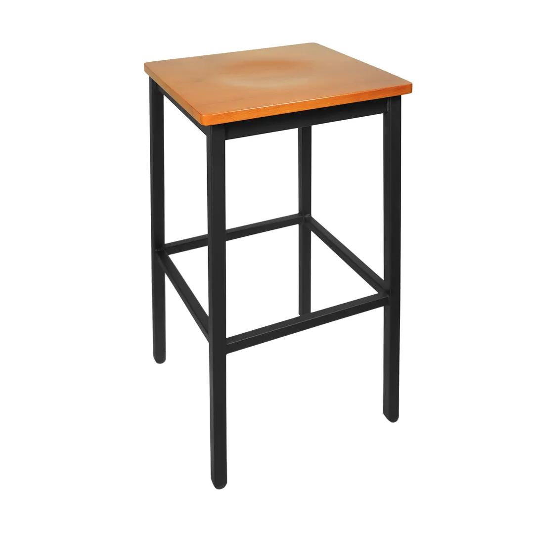 BFM Seating 2510B-SB W Trent Bistro Backless Barstool, Wood Seat, Sand Black Finish, Square Metal Frame