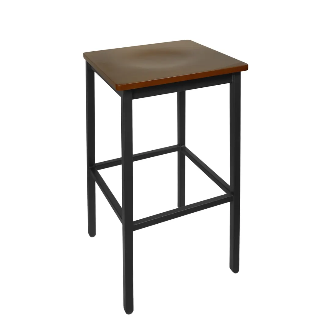 BFM Seating 2510B-SB W Trent Bistro Backless Barstool, Wood Seat, Sand Black Finish, Square Metal Frame