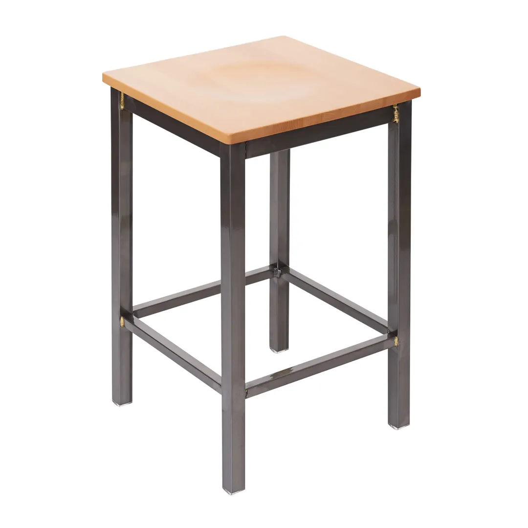 BFM Seating 2510HMHW-CL Trent Counter Height Backless Barstool, Mahogany Wood Seat, Square Metal Frame with Clear Coat Finish