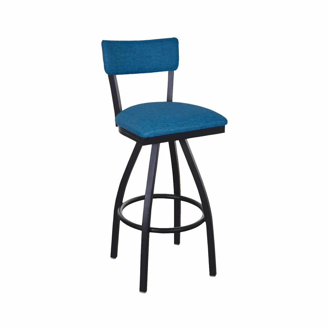 BFM Seating 4301SCOM-SB Bristol Swivel Barstool, Upholstered Grid Back, Armless, Sand Black Finish