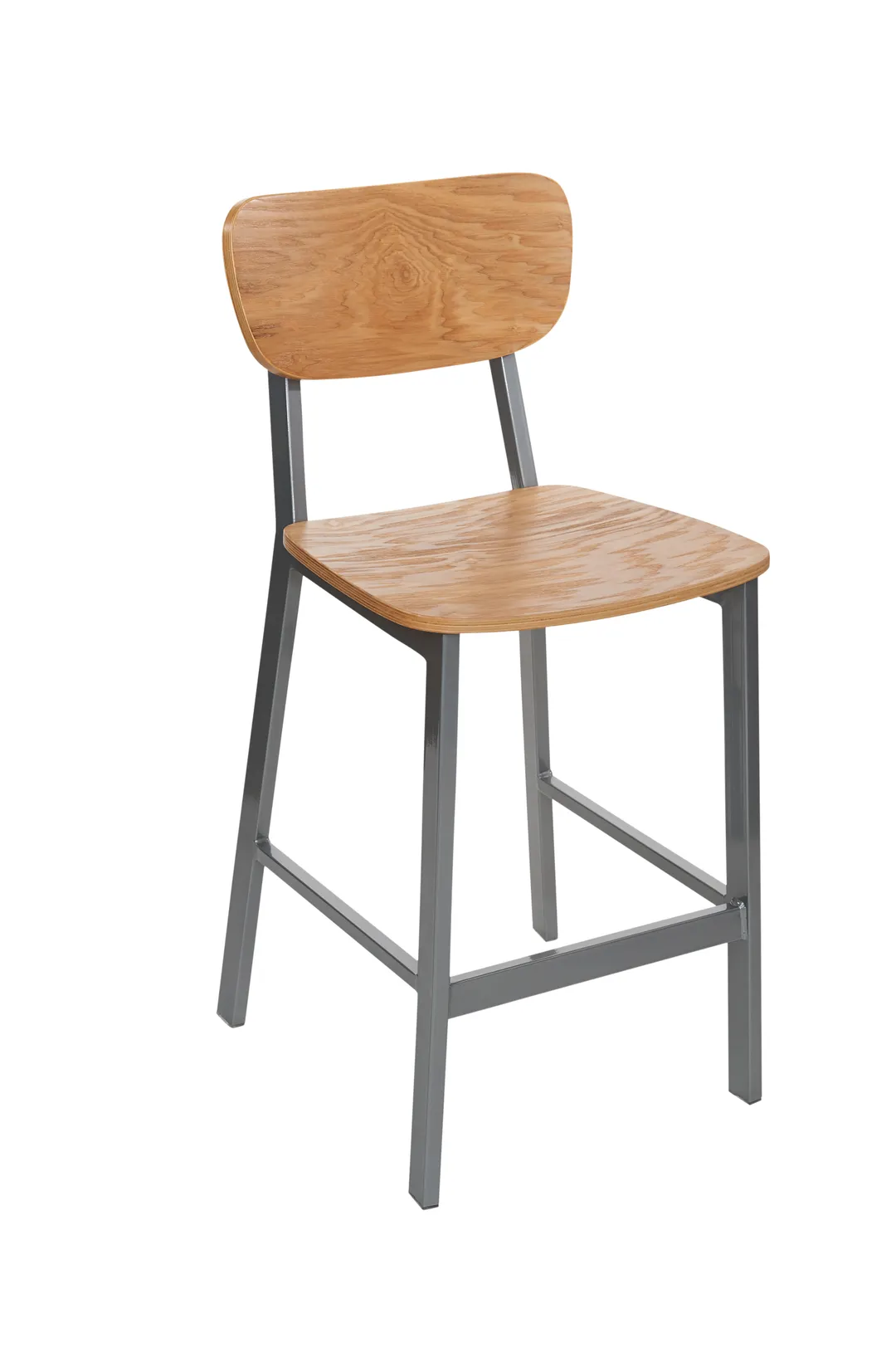 BFM Seating JS10HGR4-NTPL Hamilton Counter Height Stool, Natural Ash Veneer Back, Upholstered Seat, Platinum Finish