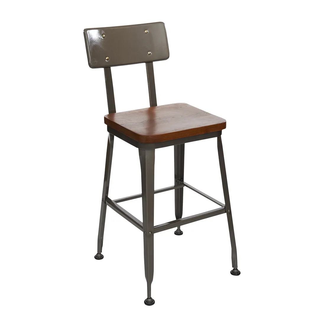BFM Seating JS22HGR3-CLCL Lincoln Counter Height Barstool, Clear Coat Metal Back, Autumn Ash Wood Seat, Footrest, Welded Steel Frame