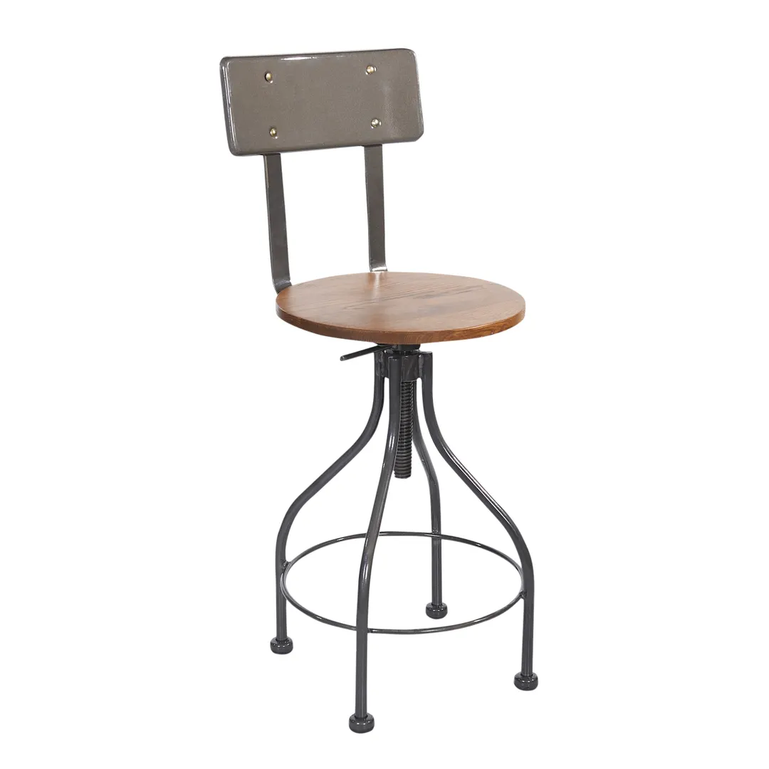 BFM Seating JS22SASH-CLCL Screw Barstool, Adjustable Height, Clear Coat Metal Back, Autumn Ash Wood Seat, Steel Frame