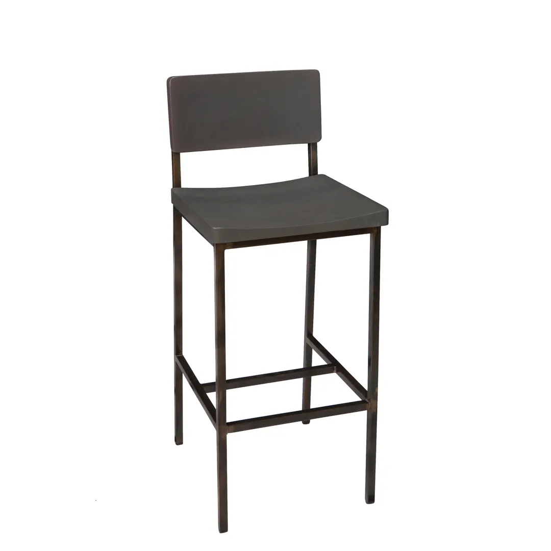 BFM Seating JS33BGRA-RU Memphis Barstool, Gray Ash Wood Back & Seat, Steel Frame with Rustic Finish