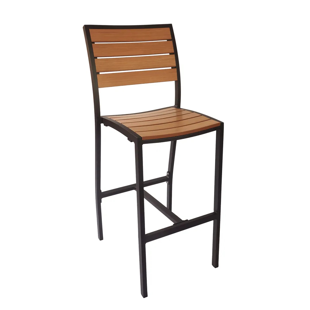 BFM Seating PH102BTKBL Aluminum Largo Barstool with Synthetic Teak Back & Seat, Black