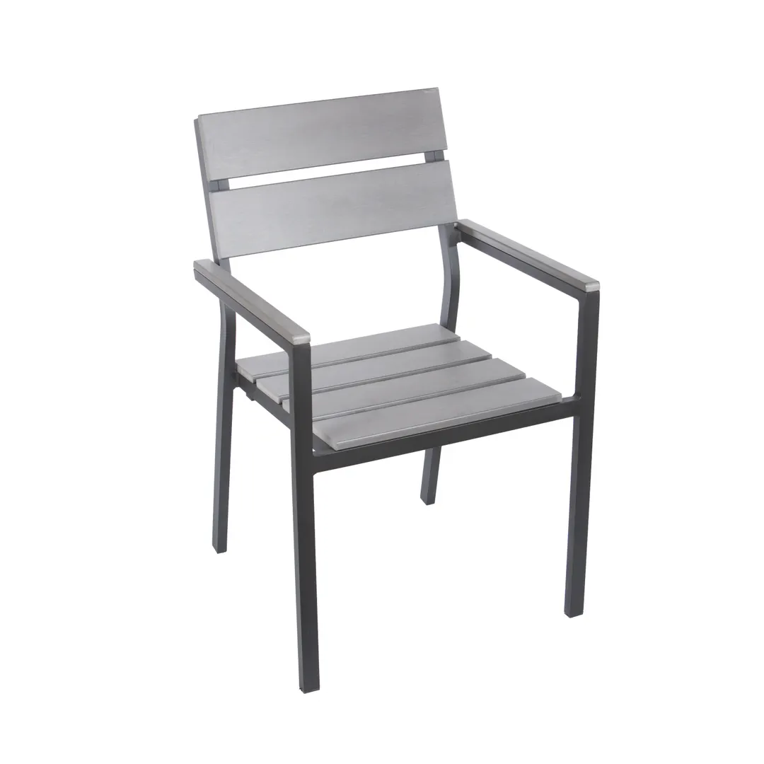 BFM Seating PH201CGRTK-BL Seaside Stacking Arm Chair, Wide, Synthetic Teak Back