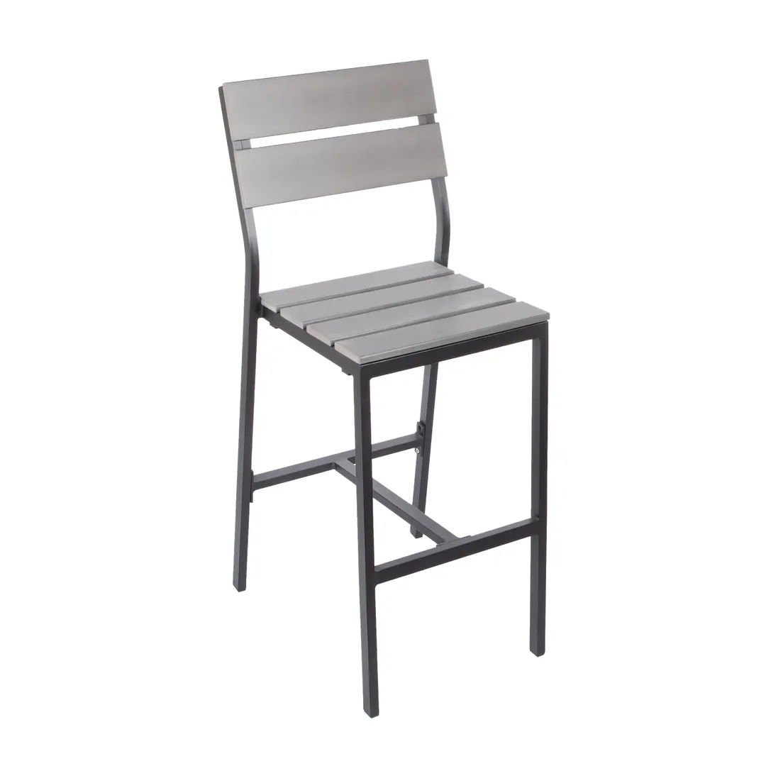 BFM Seating PH202BGRTK-BL Aluminum Seaside Barstool with Synthetic Teak Back & Seat, Black