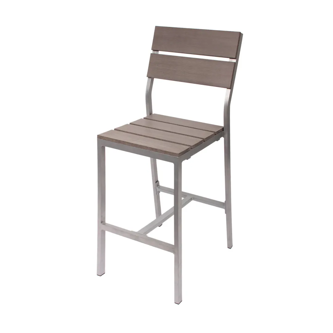 BFM Seating PH202BGRTK-SG Aluminum Seaside Barstool with Synthetic Teak Back & Seat