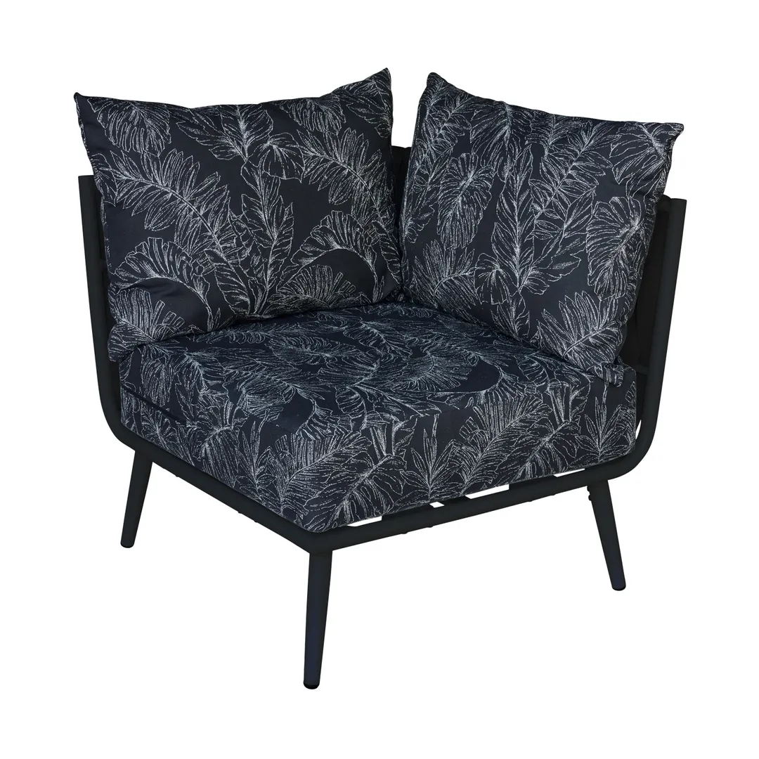 BFM Seating PHPCBLBL Cayman Outdoor Corner Section, Black Aluminum Frame, Black Flat Rope