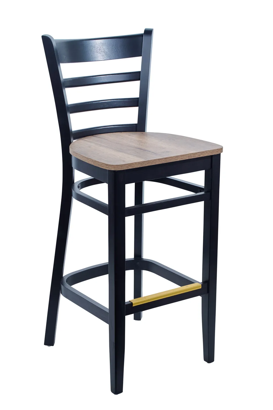 BFM Seating ZWB101BL W Berkeley Ladder Back Barstool, Wood Seat, Footrest, Black Wood Finish