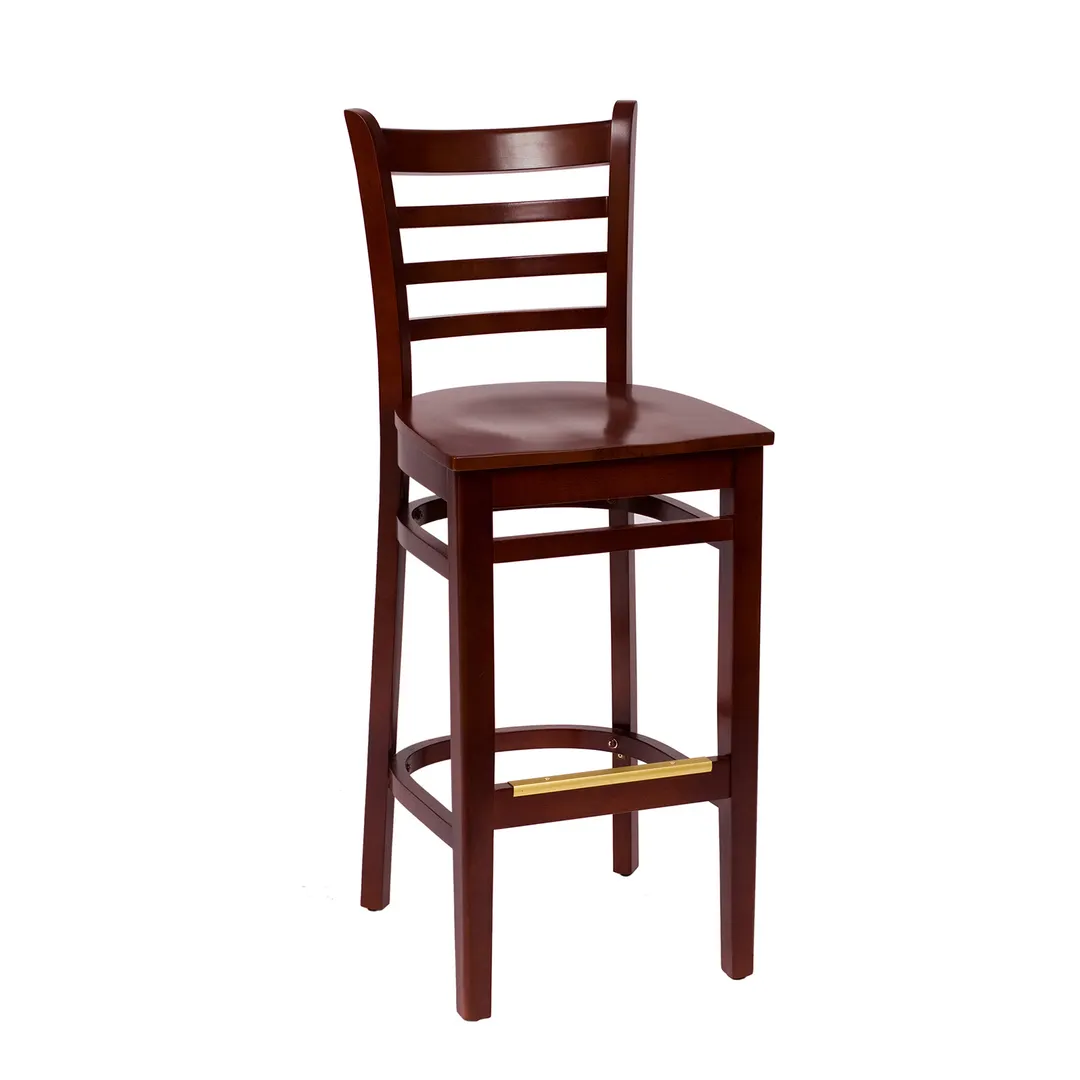 BFM Seating ZWB101DM W Berkeley Barstool, Ladder Back, Wood Seat, Footrest, Dark Mahogany Finish